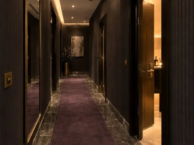 Mor halılı, loş salon koridoru — Emin Sinan, Masaj Salonun